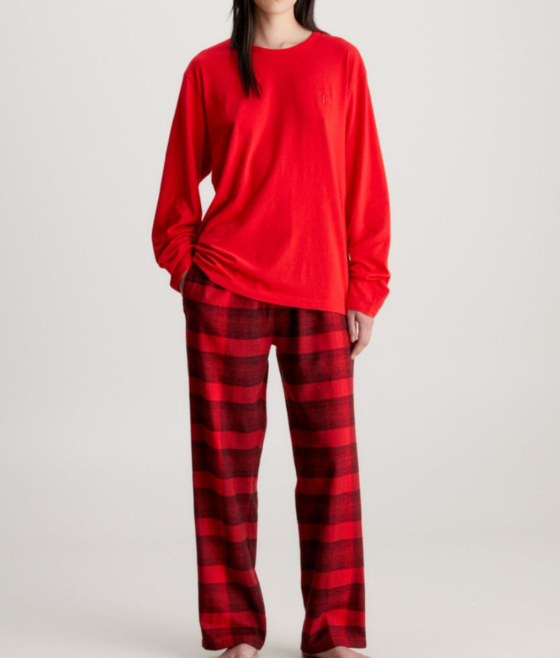 Calvin Klein Check Flannel Pyjama Set in Rouge