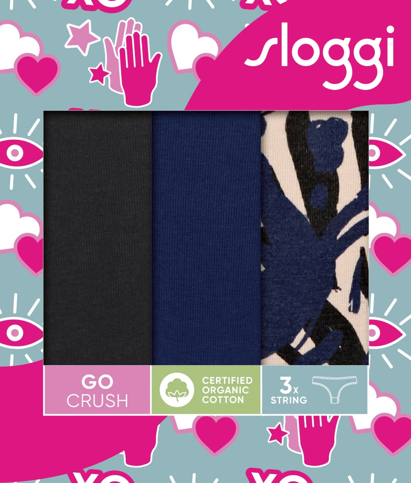 Sloggi GO Crush Thong 3 Pack in Dark Blue Combination