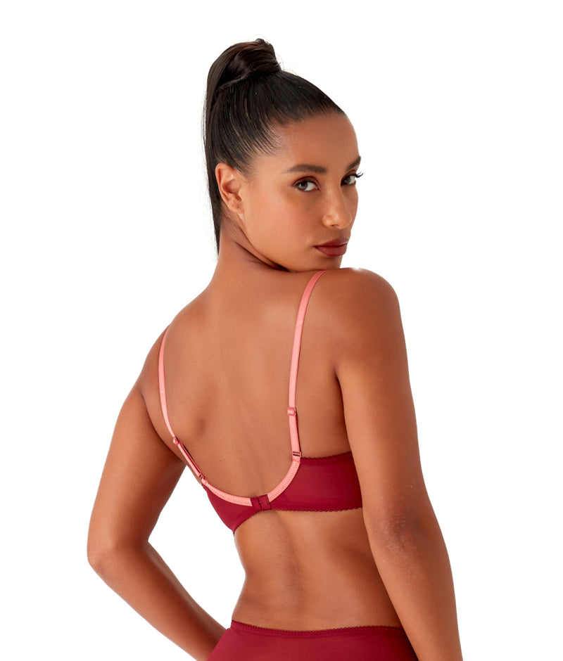 Gossard Superboost Lace Plunge Bra in Cranberry/Raspberry Sorbet