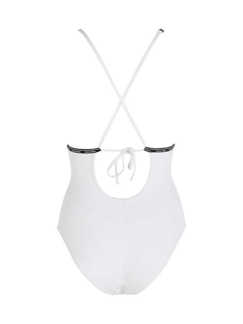 Calvin Klein Plunge One Piece Swimsuit In Classic White