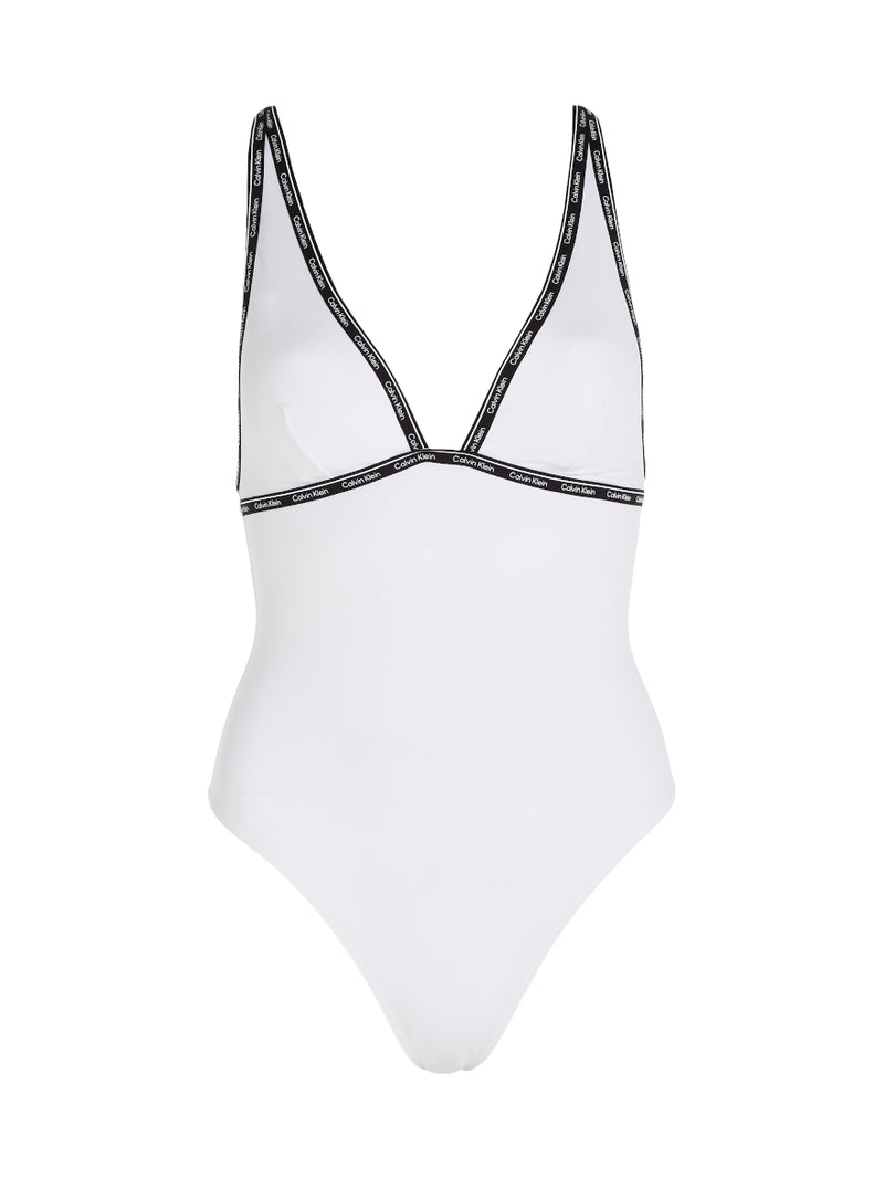 Calvin Klein Plunge One Piece Swimsuit In Classic White – Mish