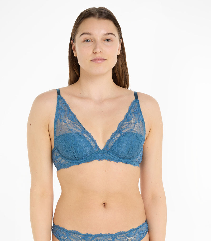 Calvin Klein Seductive Comfort Lotus Flower Plunge Bra In Cha Midnight