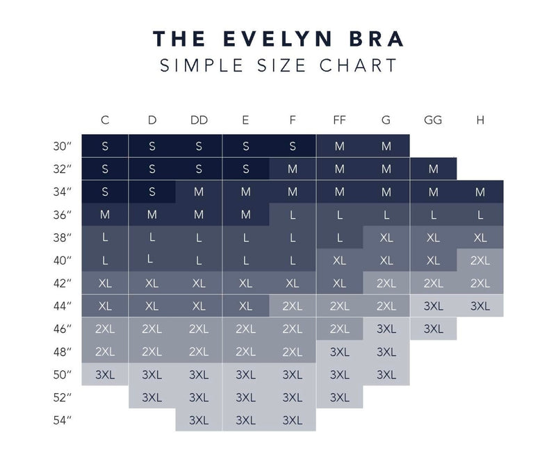Evelyn & Bobbie The Evelyn Bra Simple Size Chart