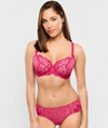 Woman wearing Empreinte Tess Low Necked Bra and Shorty set - Rose Samba
