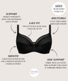 Diagram of Fantasie Fusion Side Support Bra in Black with annotations showing key features