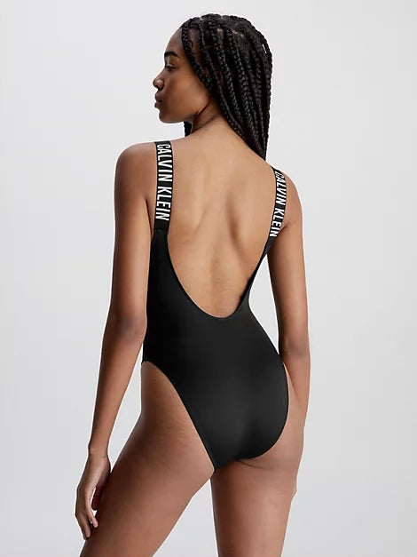 Buy Calvin Klein Underwear Women Black Scoop Neck Brand Printed Swimsuit 