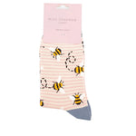 Miss Sparrow Bees Stripes Socks in Dusky Pink & Cream
