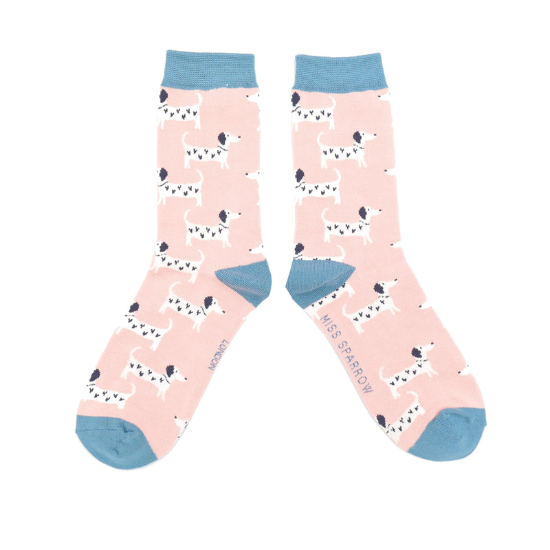 Miss Sparrow Lovely Dogs Socks In Dusky Pink