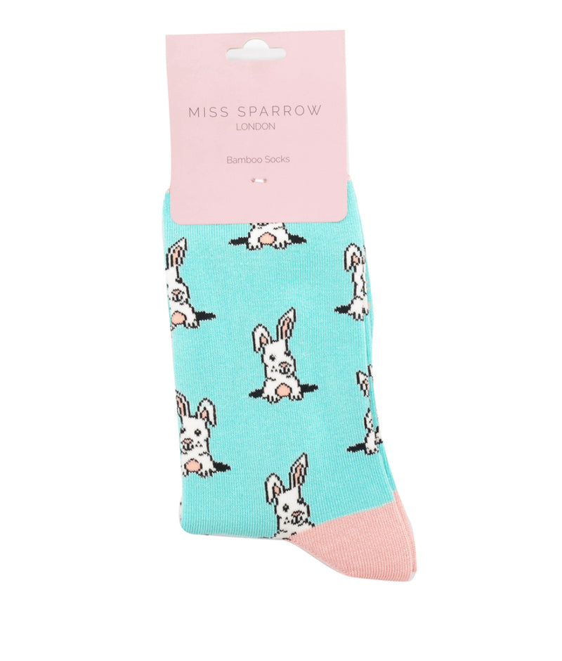 Miss Sparrow Peek a Boo Bunnies Socks in Aqua