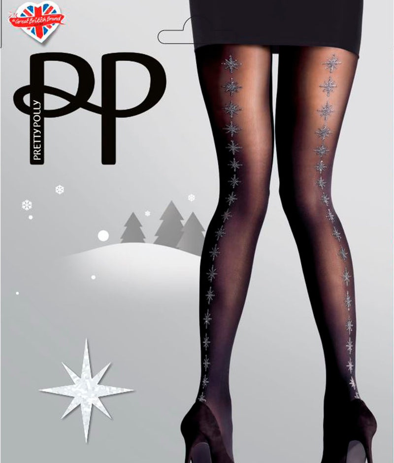 Pretty Polly Sparkly Star Back Seam Tights In Black