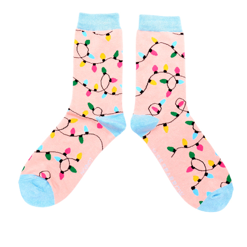 Miss Sparrow Christmas Lights Socks In Dusky Pink