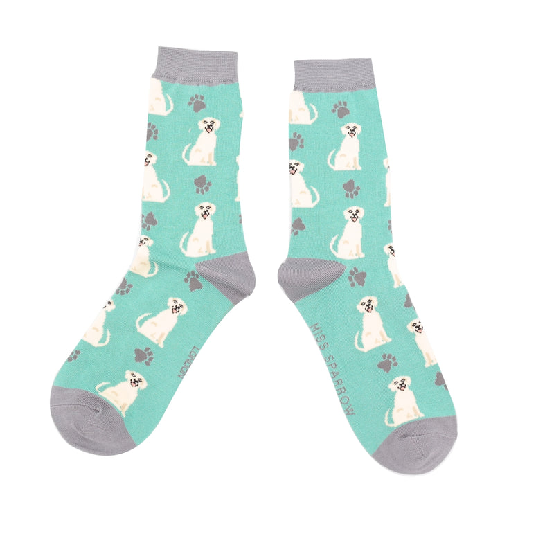 Miss Sparrow Happy Labradors Socks In Mint