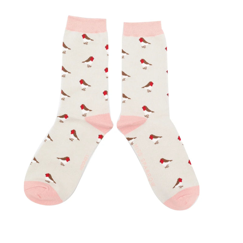 Miss Sparrow Little Robins Socks In Silver