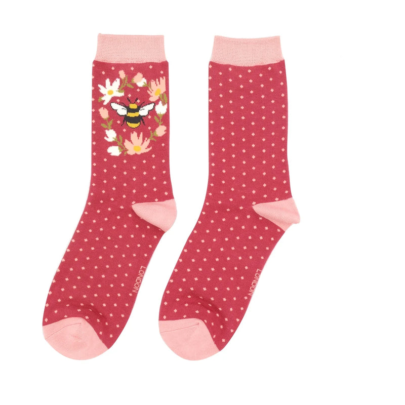 Miss Sparrow Bumble Bee Wreath Socks in Red