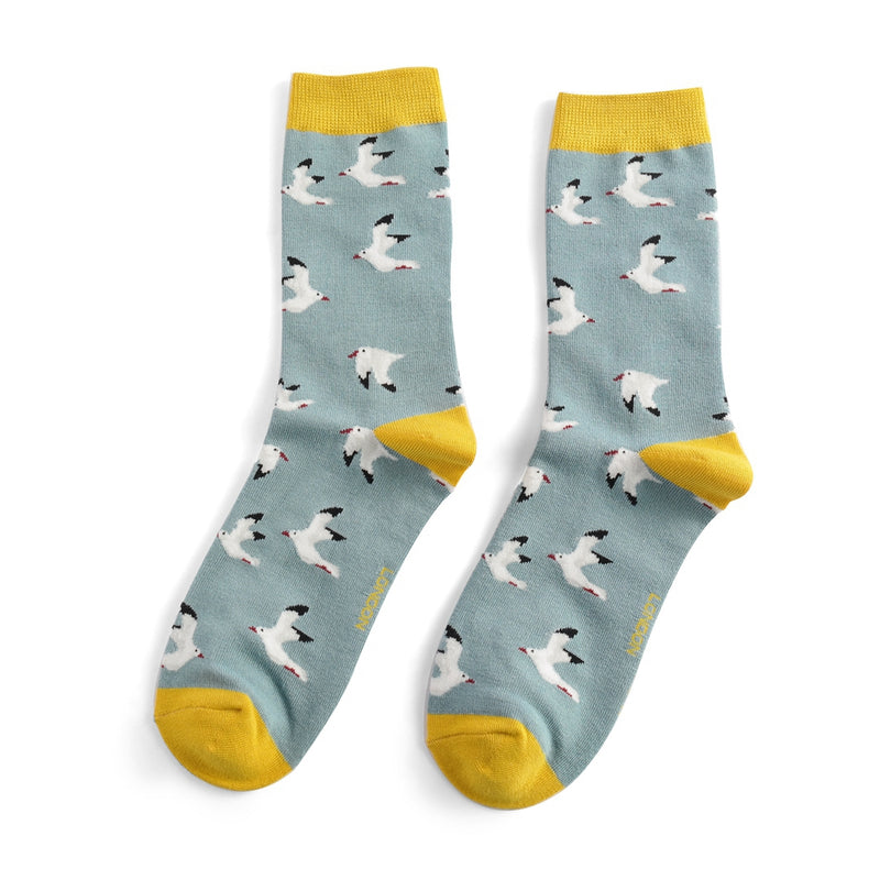 Miss Sparrow Seagulls Print Socks in Duck Egg