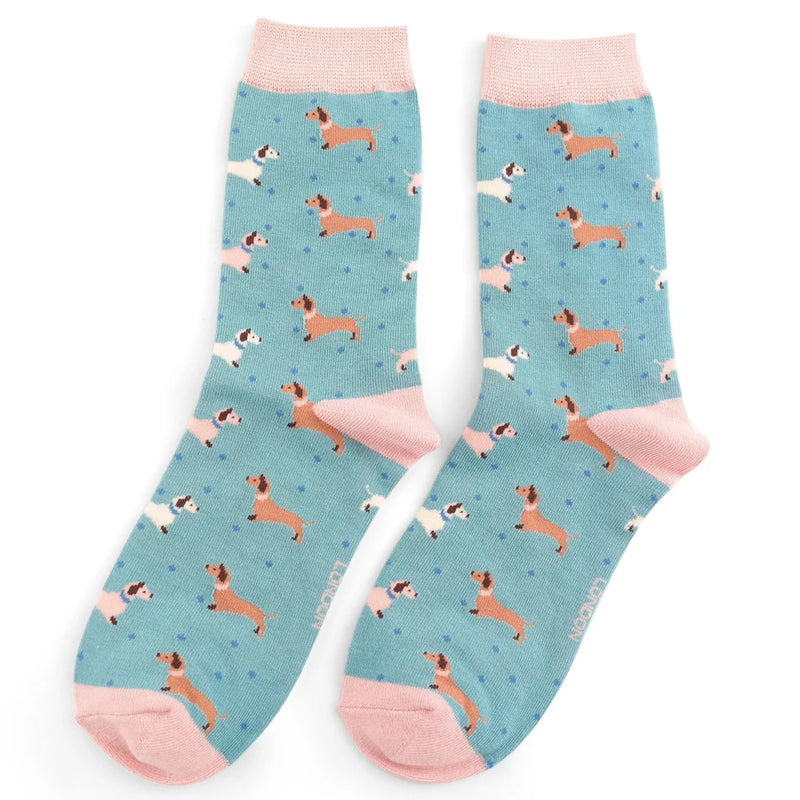 Miss Sparrow Sausage dogs and Spots Socks in Duck Egg