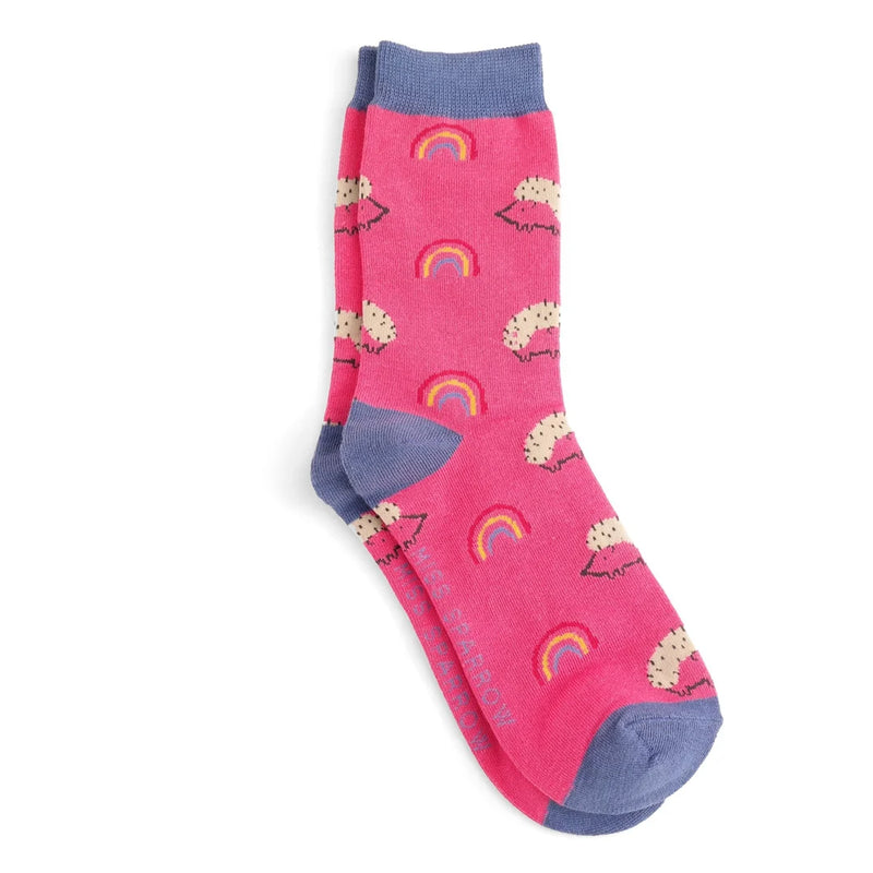 Miss Sparrow Hedgehogs & Rainbows Socks in Hot Pink