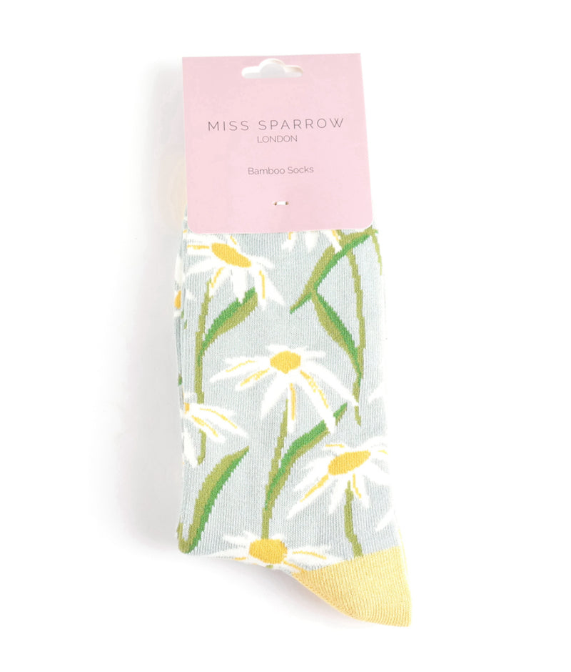Miss Sparrow Oxeye Daisies Socks in Duck Egg