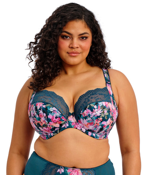 Elomi Lucie Plunge Bra in Teal Floral front view