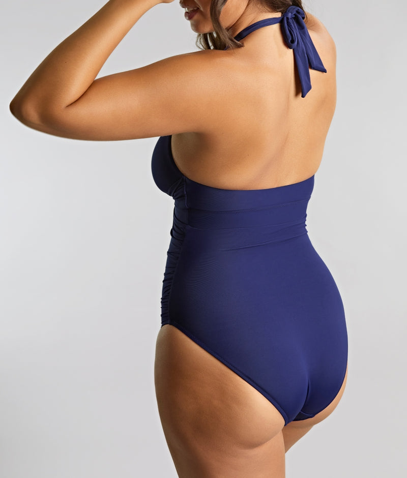 Panache Faye Non-Wired Halter Neck Swimsuit in Ric Rac Navy