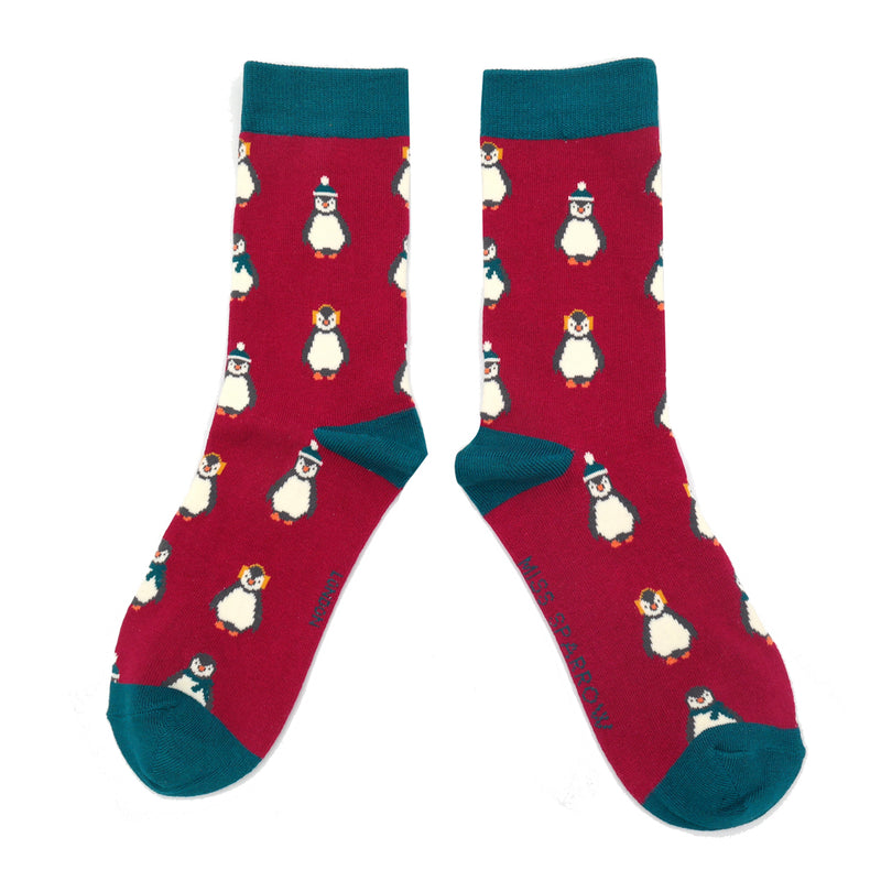 Miss Sparrow Baby Penguins Socks In Wine