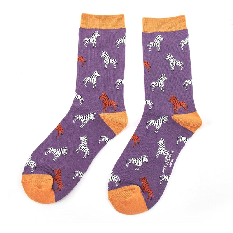 Miss Sparrow Zebras Socks in Purple