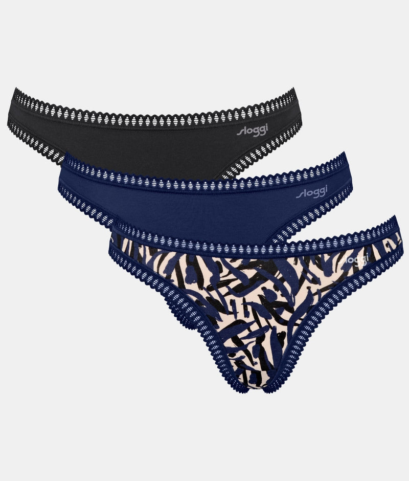 Sloggi GO Crush Thong 3 Pack in Dark Blue Combination