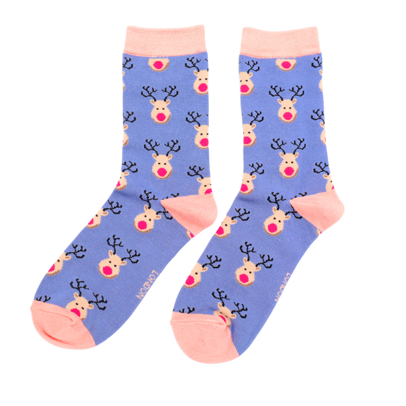 Miss Sparrow Reindeer Socks In Denim