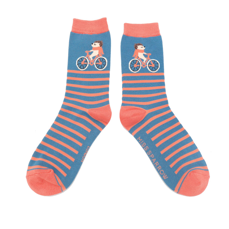 Miss Sparrow Cycling Hedgehog Socks In Denim