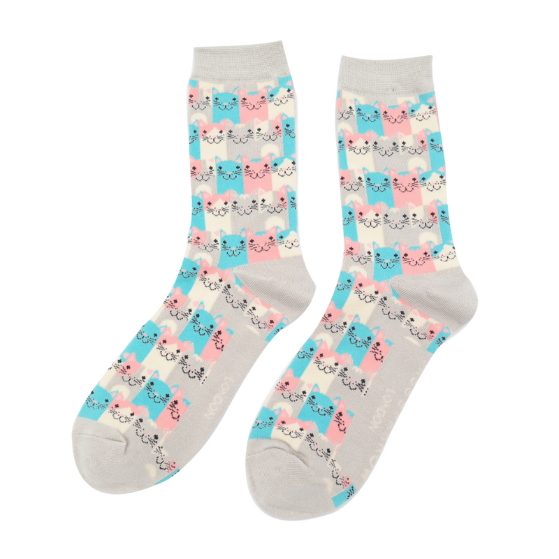 Miss Sparrow Happy Cats Socks in Silver