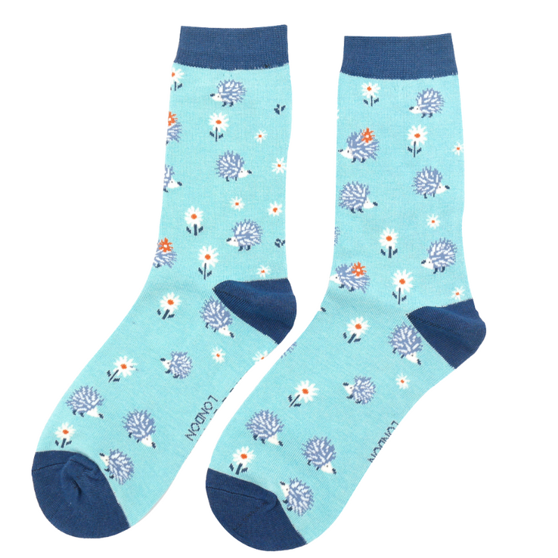 Miss Sparrow Hedgehog & Daisy Socks In Duck Egg