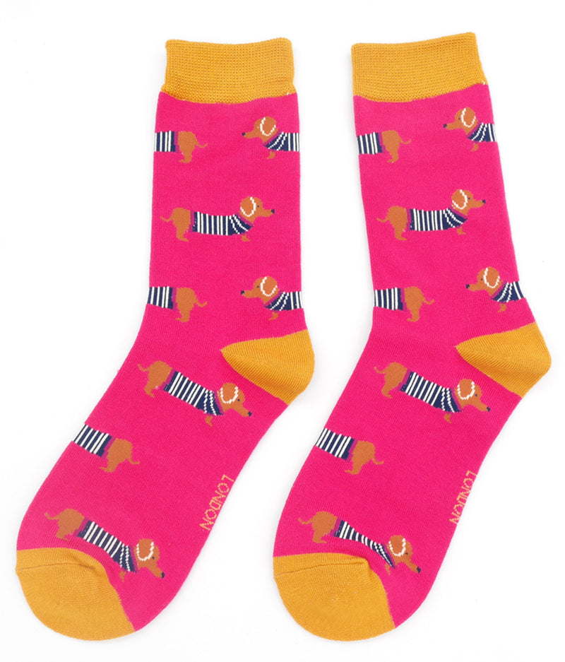 Miss Sparrow Parisian Pups Socks in Hot Pink