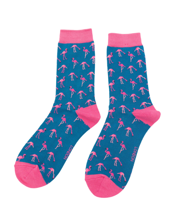 Miss Sparrow Wild Flamingos Socks In Denim