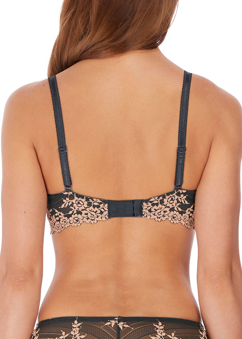 Wacoal Embrace Lace Plunge Bra in Ebony and Sand