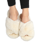Miss Sparrow Faux Fur Crossover Slider Slippers In Cream