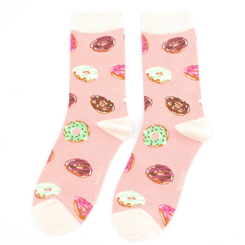 Miss Sparrow Doughnut Print Socks In Dusky Pink