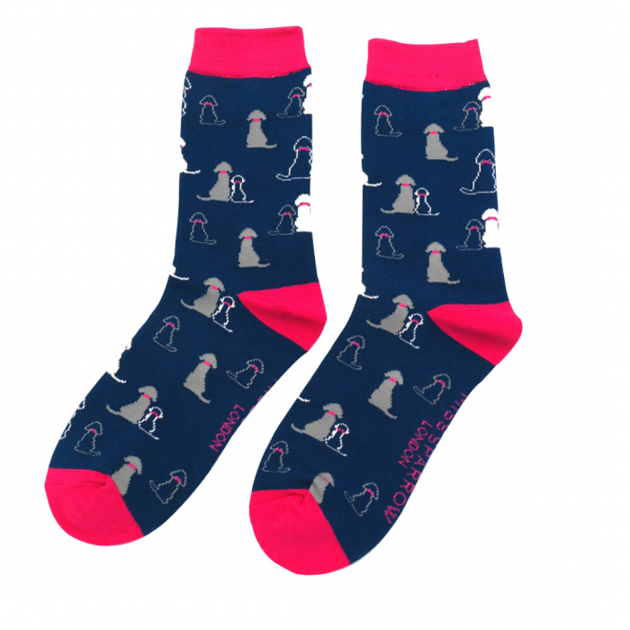 Miss Sparrow Retriever Print Socks in Navy