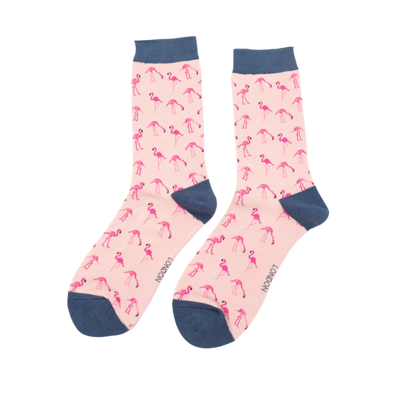 Miss Sparrow Wild Flamingos Print Socks in Dusky Pink
