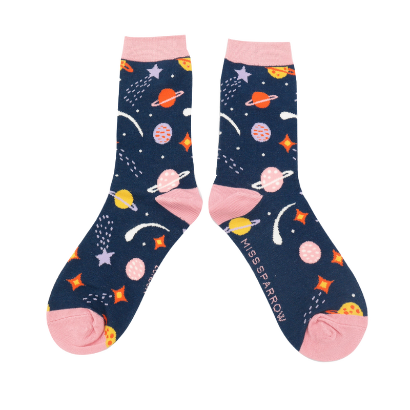 Miss Sparrow Space Print Socks In Navy