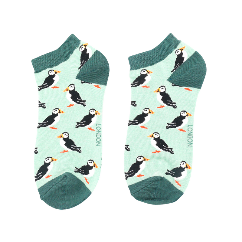 Miss Sparrow Puffins Print Trainer Socks In Mint